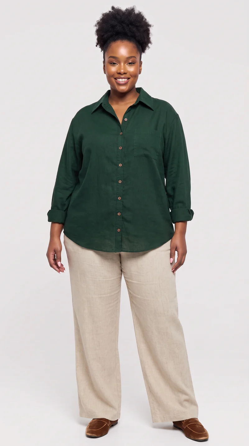 Safari by Vivo Oversized Shirt in Linen Blend - Dark Green