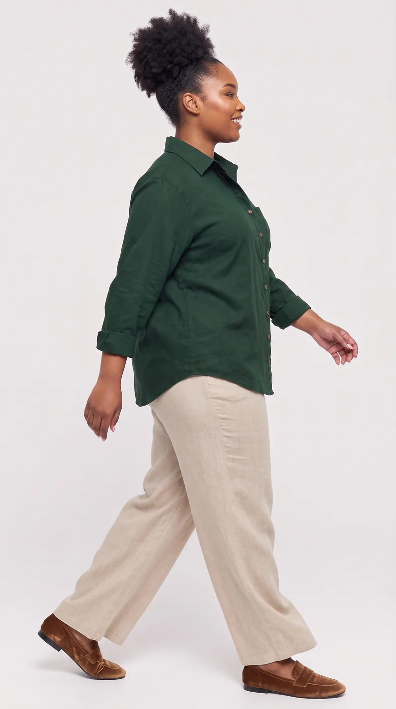 Safari by Vivo Oversized Shirt in Linen Blend - Dark Green