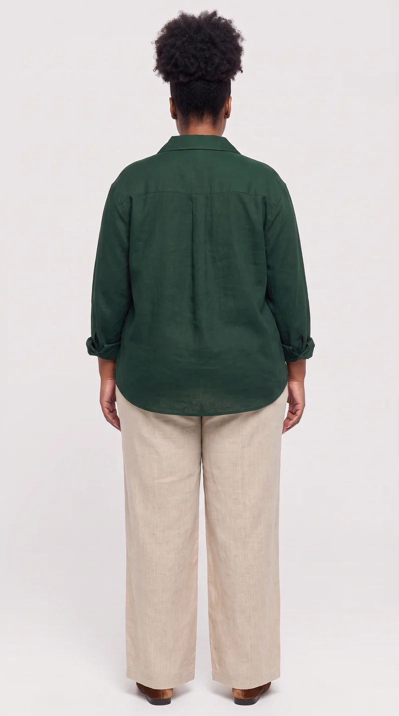 Safari by Vivo Oversized Shirt in Linen Blend - Dark Green