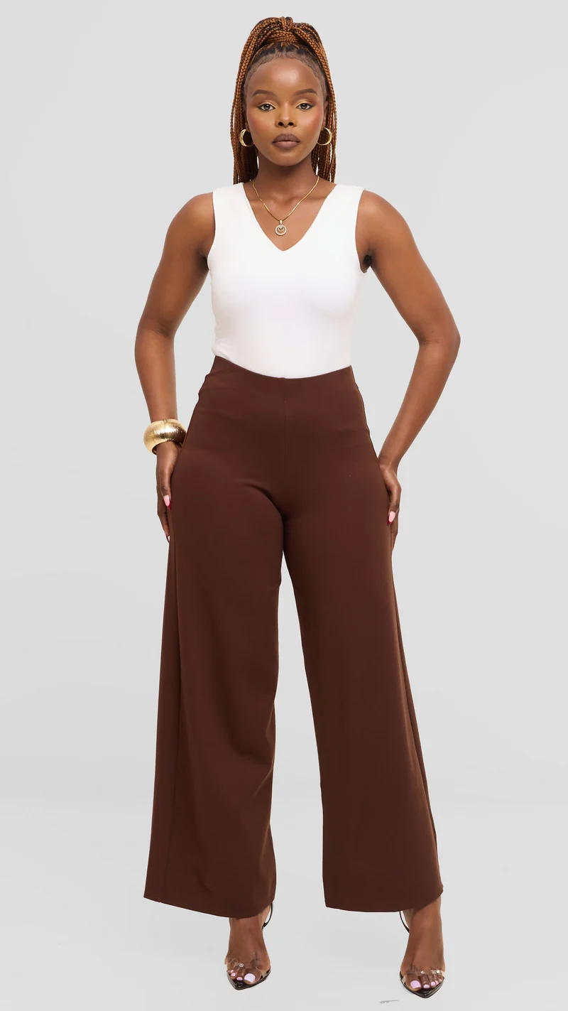 Vivo Upe Wide Leg Pants in Ponte - Chocolate