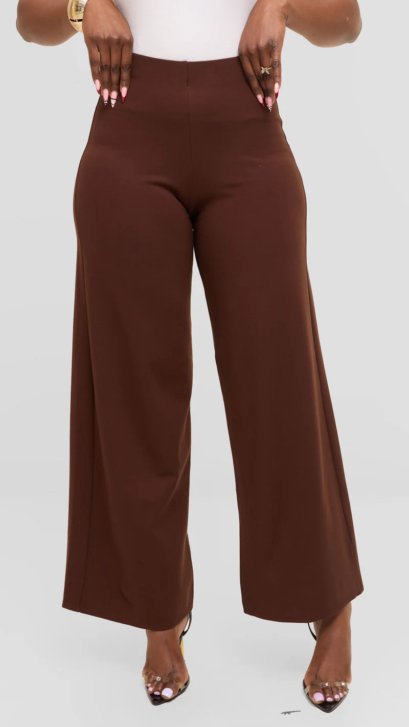 Vivo Upe Wide Leg Pants in Ponte - Chocolate