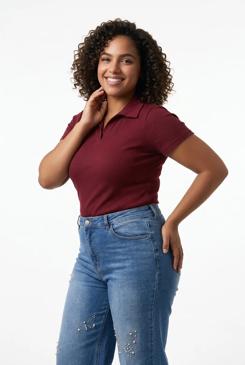 Stylish Sisters Ladies V-Neck Collared Polo Shirt - Maroon
