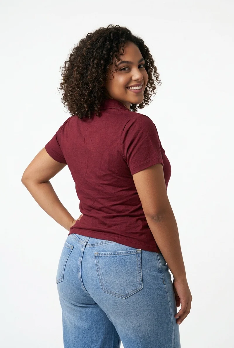 Stylish Sisters Ladies V-Neck Collared Polo Shirt - Maroon