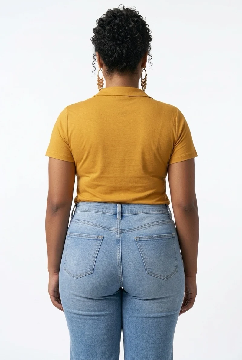 Stylish Sisters Ladies V-Neck Collared Polo Shirt - Mustard Yellow