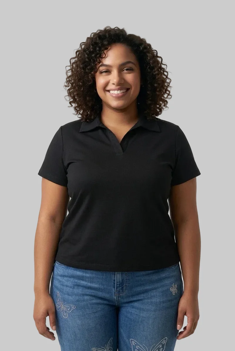 Stylish Sisters Ladies V-Neck Collared Polo Shirt - Black