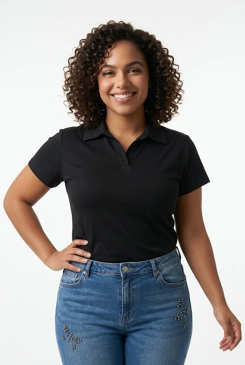 Stylish Sisters Ladies V-Neck Collared Polo Shirt - Black