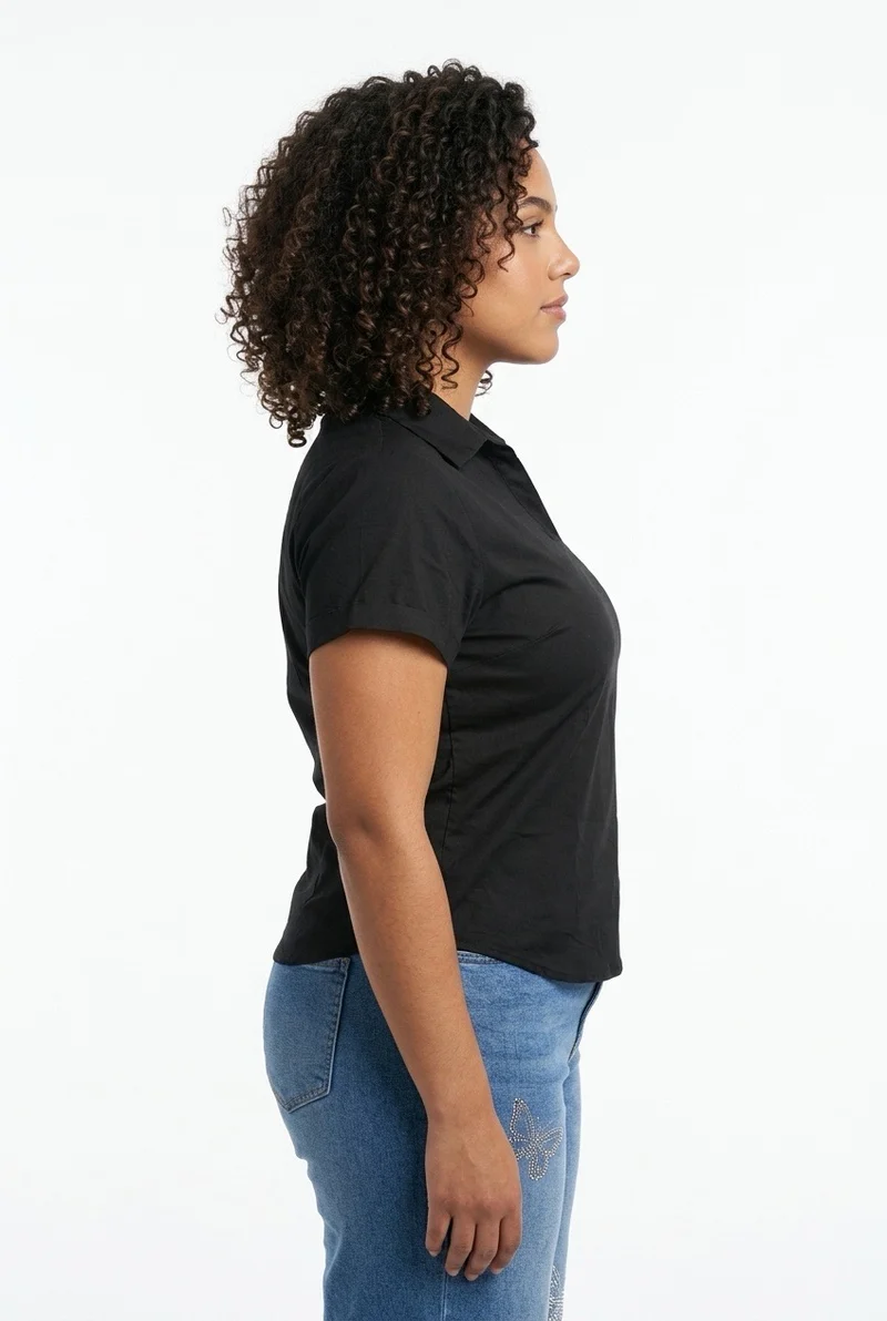 Stylish Sisters Ladies V-Neck Collared Polo Shirt - Black