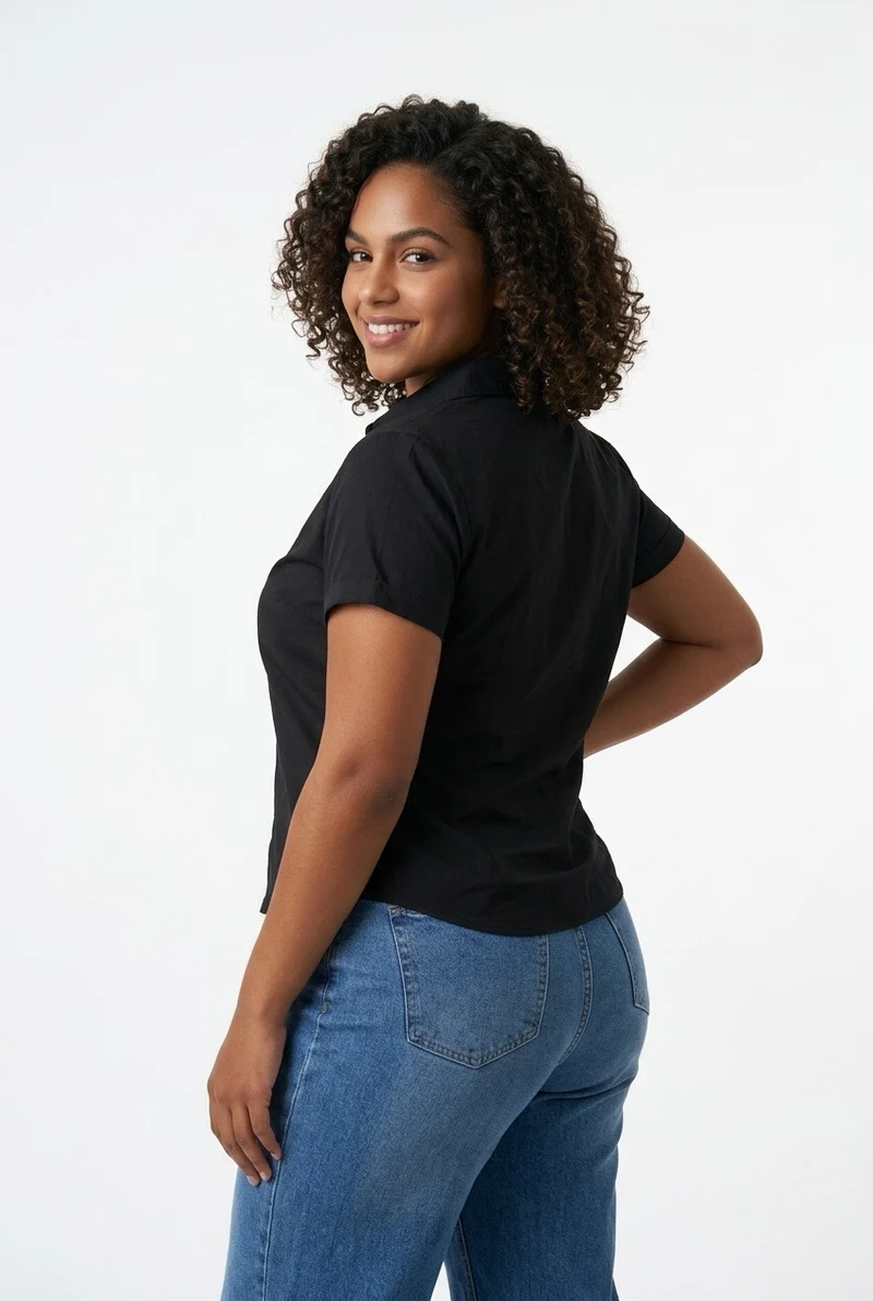 Stylish Sisters Ladies V-Neck Collared Polo Shirt - Black