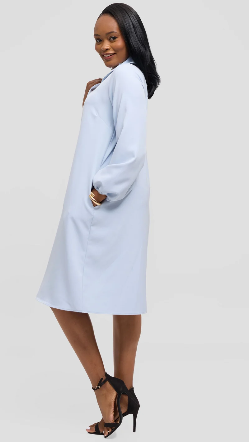 Vivo Mandla Bishop Sleeve Tent Dress in Crepe - Light Blue