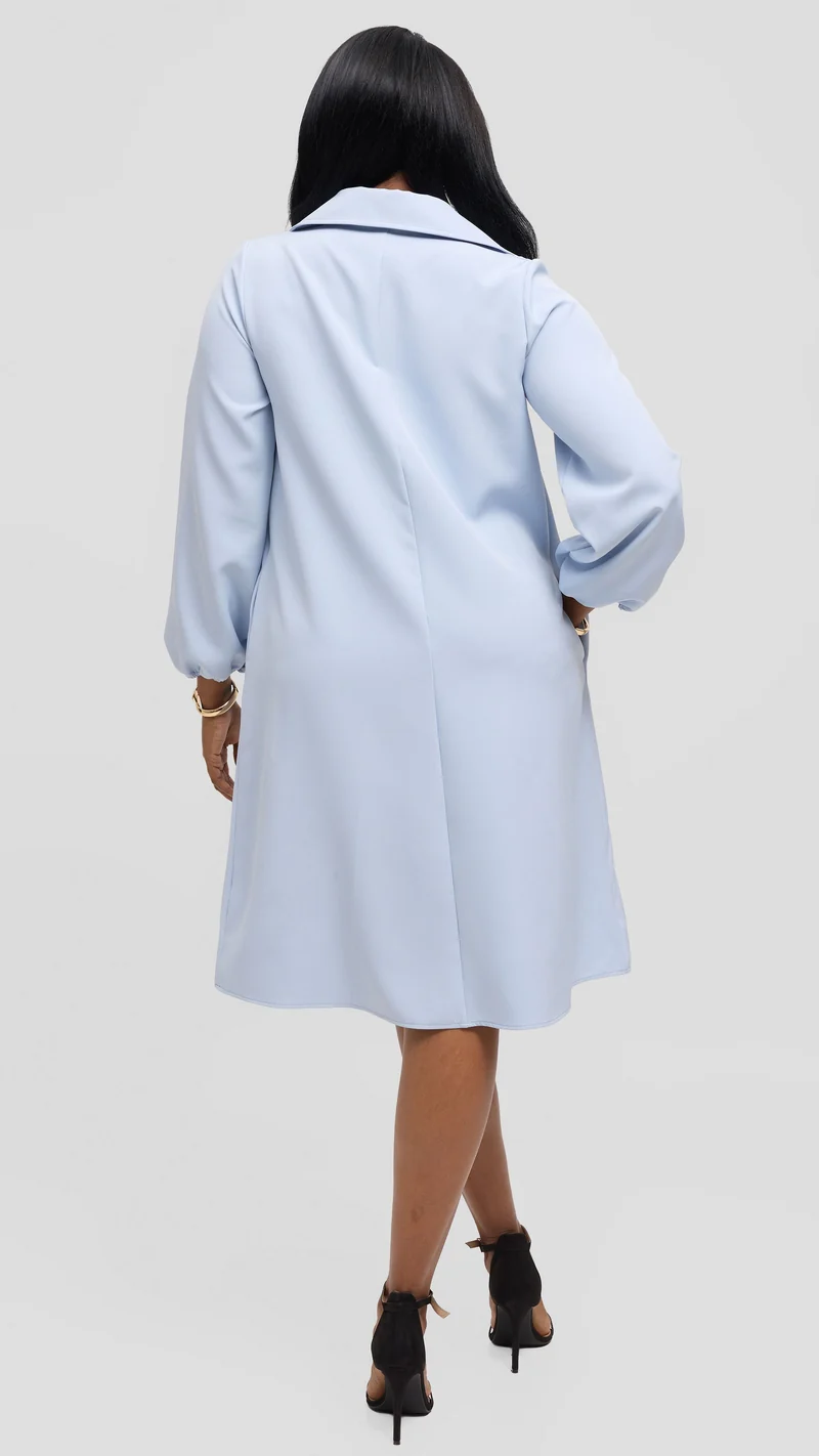 Vivo Mandla Bishop Sleeve Tent Dress in Crepe - Light Blue
