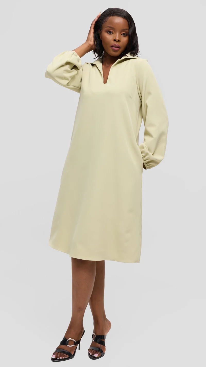 Vivo Mandla Bishop Sleeve Tent Dress in Crepe - Light Green