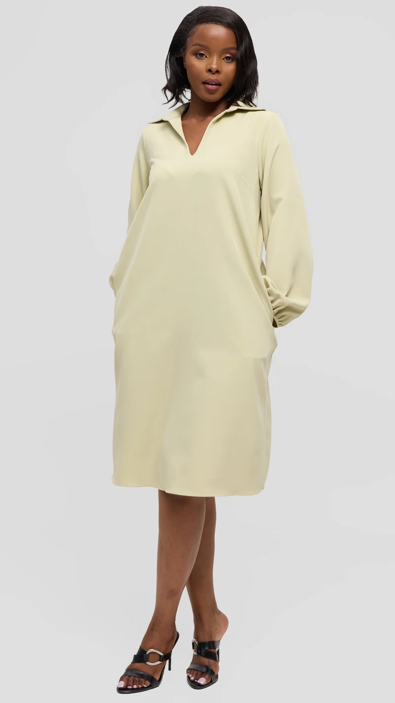 Vivo Mandla Bishop Sleeve Tent Dress in Crepe - Light Green