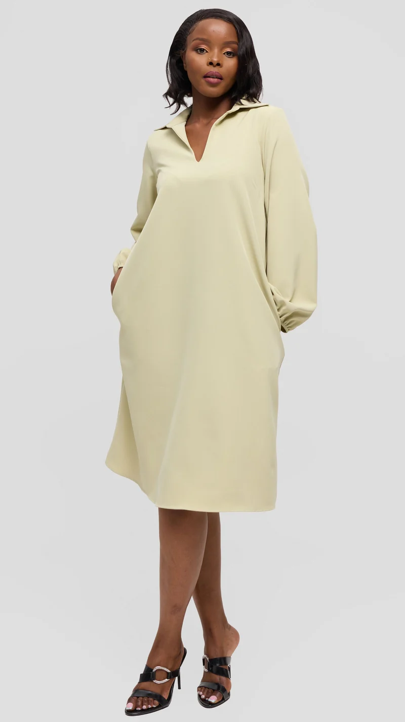 Vivo Mandla Bishop Sleeve Tent Dress in Crepe - Light Green