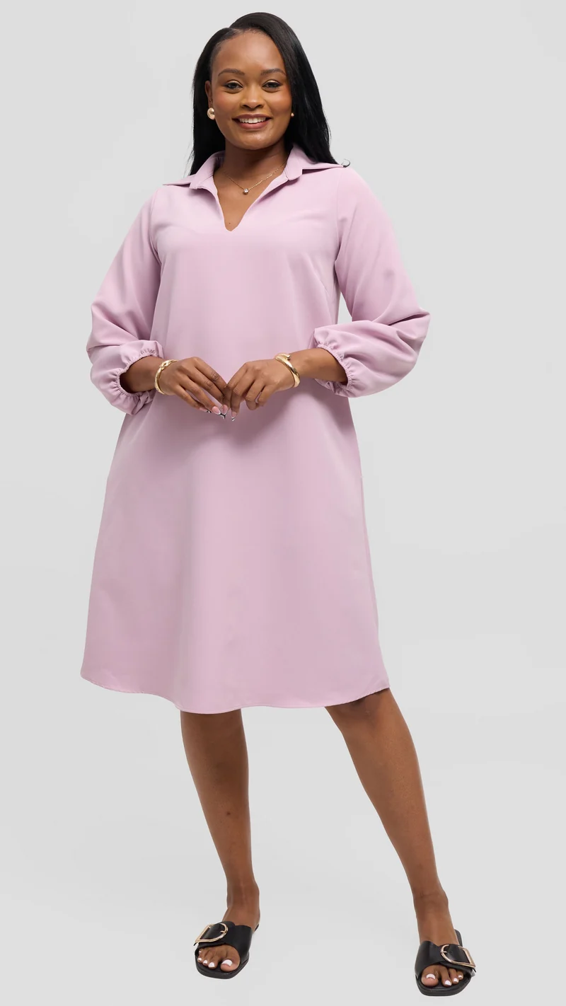 Vivo Mandla Bishop Sleeve Tent Dress in Crepe - Lilac