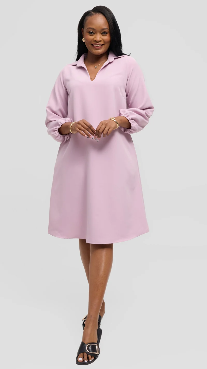 Vivo Mandla Bishop Sleeve Tent Dress in Crepe - Lilac