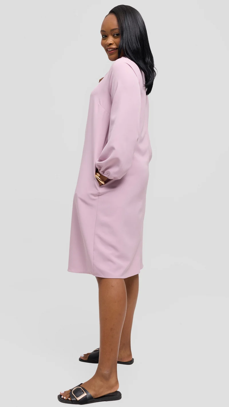 Vivo Mandla Bishop Sleeve Tent Dress in Crepe - Lilac