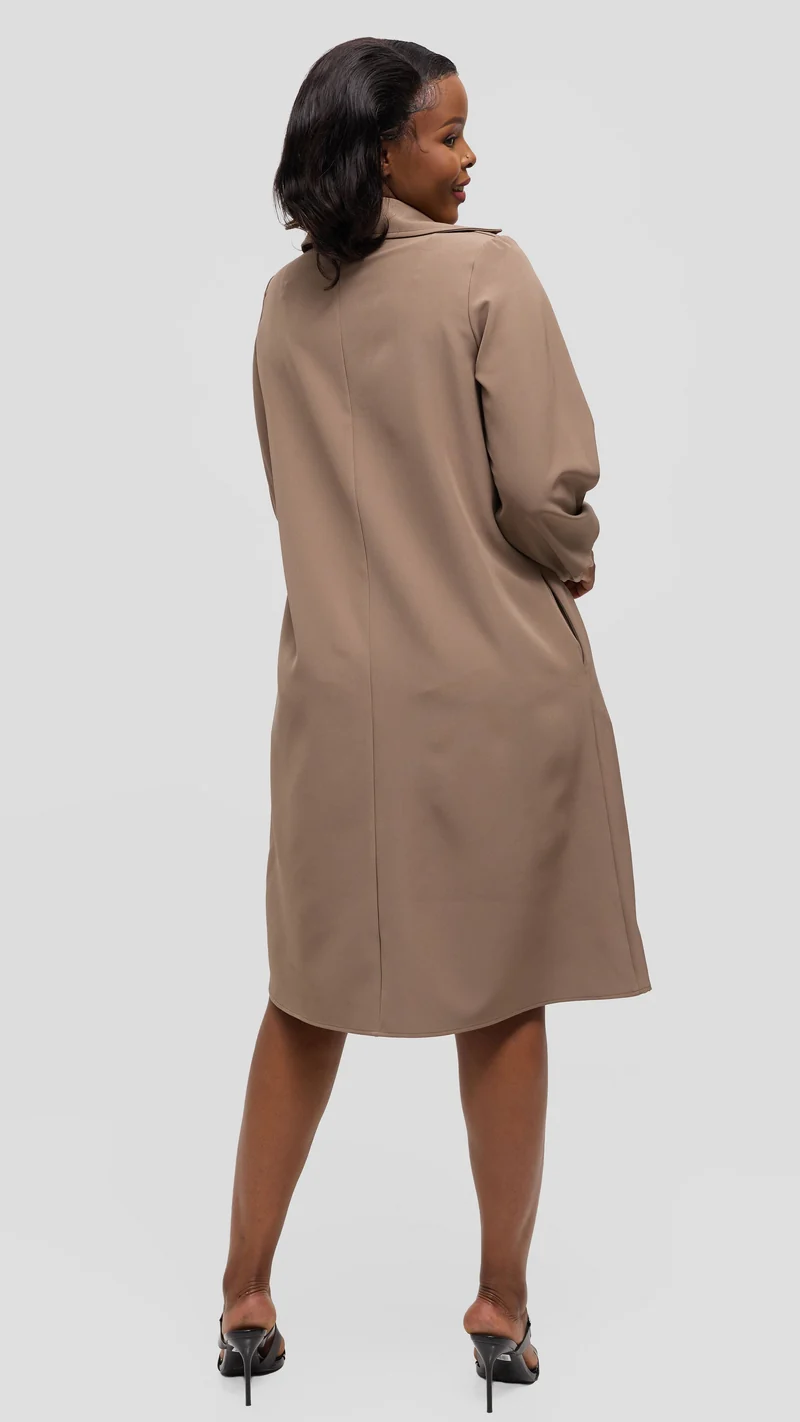 Vivo Mandla Bishop Sleeve Tent Dress in Crepe - Taupe
