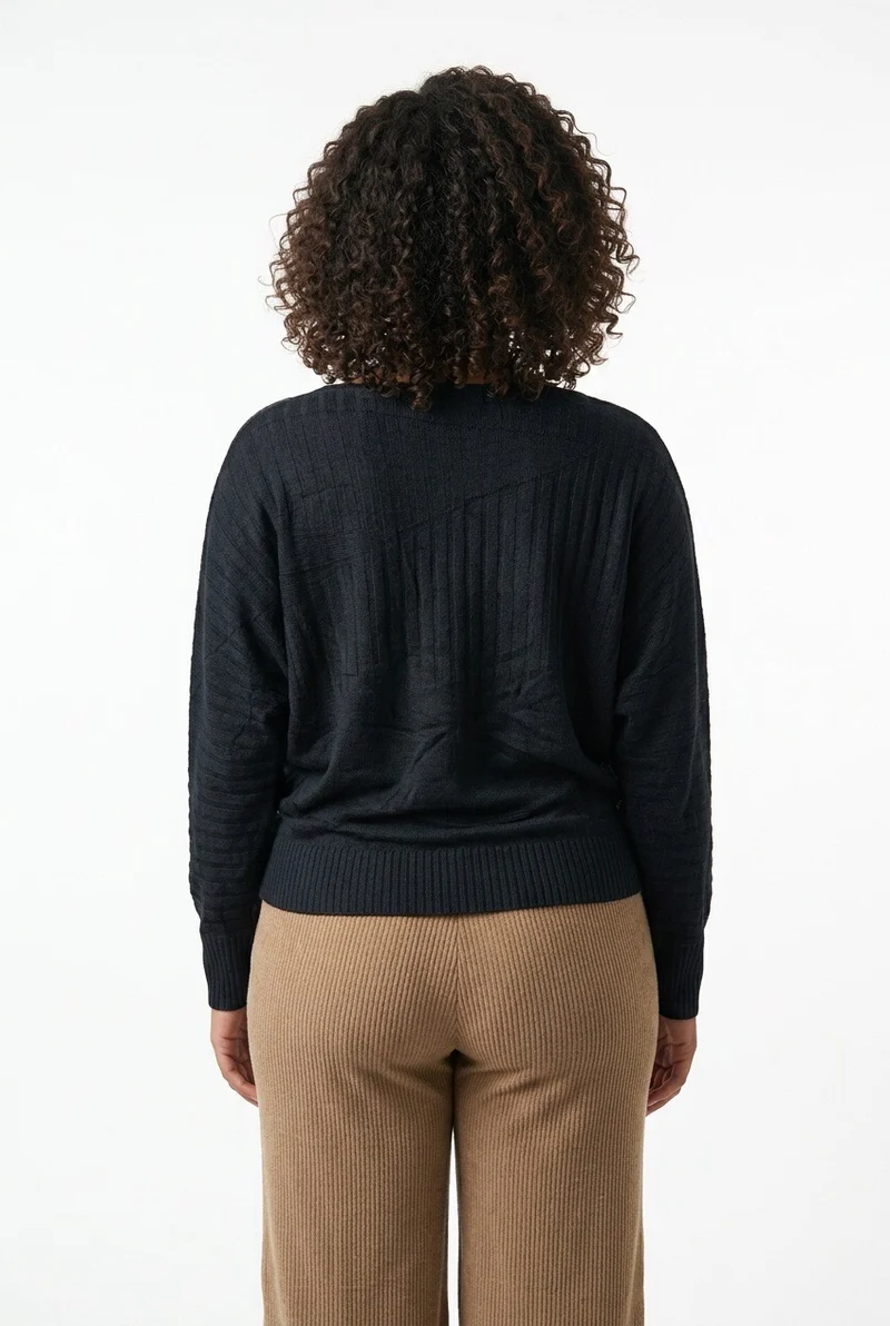 Stylish Sisters Ribbed Batwing-Sleeve Sweater Top - Black