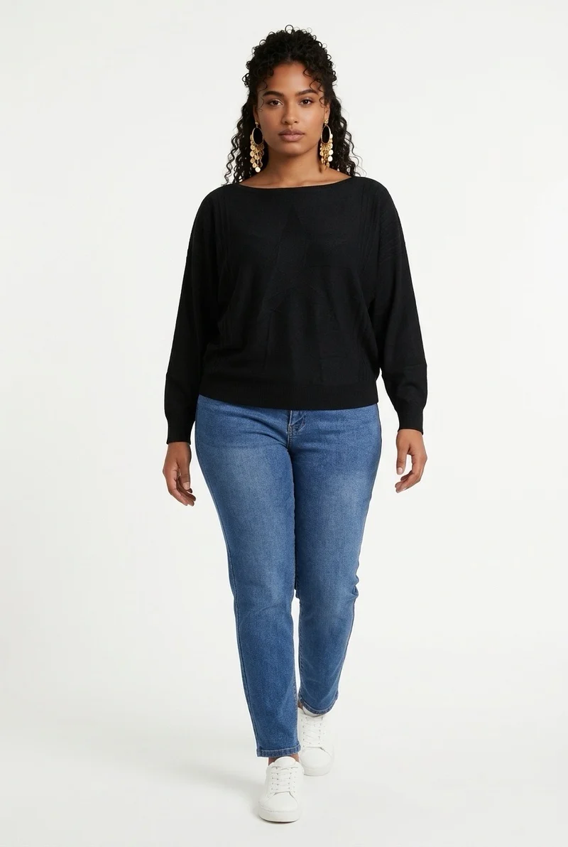 Stylish Sisters Ribbed Batwing-Sleeve Sweater Top - Black