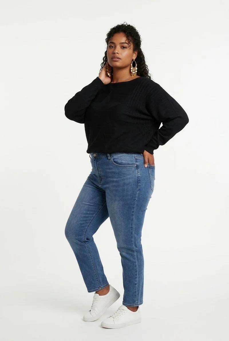 Stylish Sisters Ribbed Batwing-Sleeve Sweater Top - Black