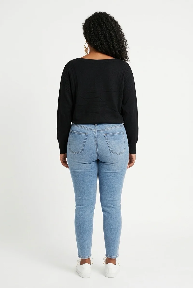 Stylish Sisters Ribbed Batwing-Sleeve Sweater Top - Black