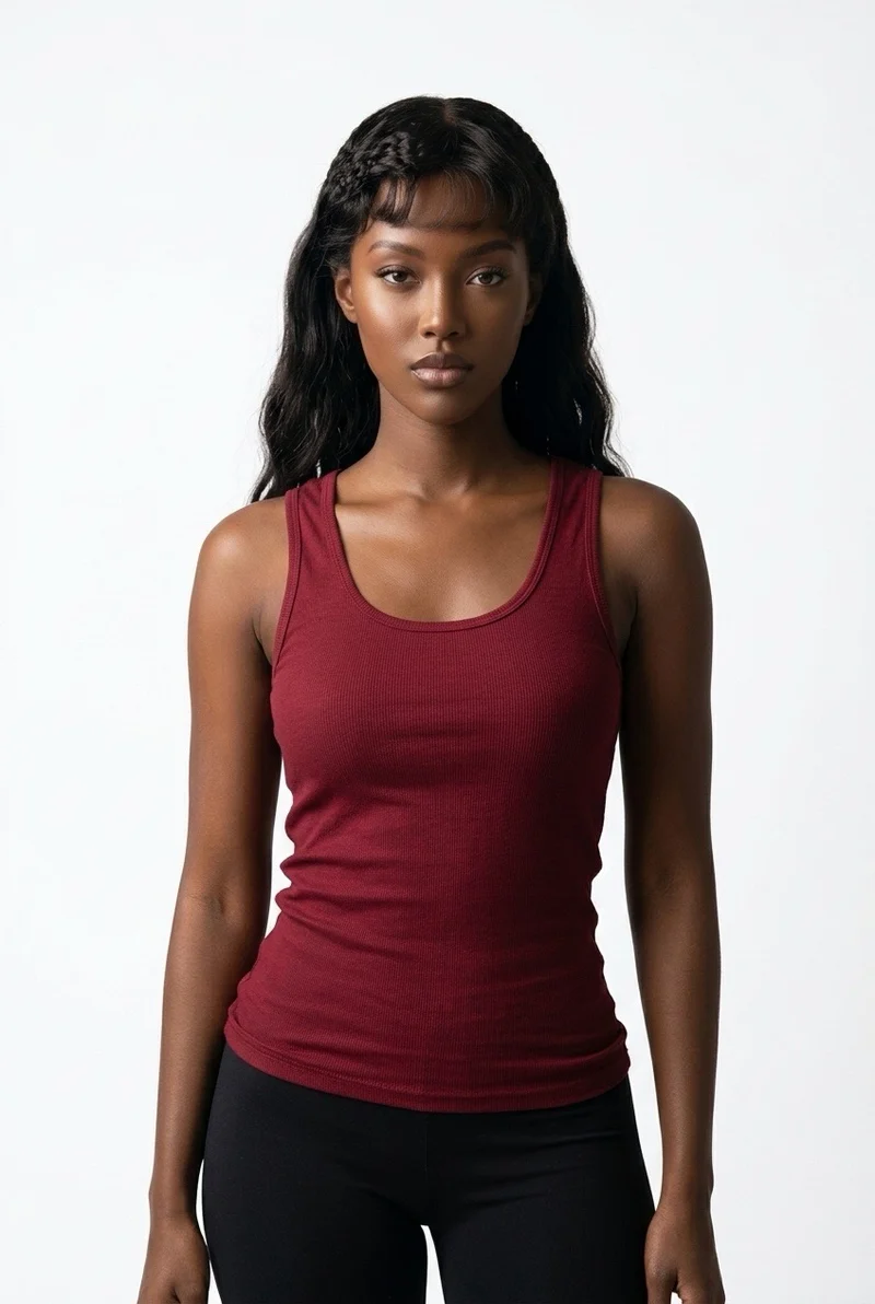 Stylish Sisters Classic Scoop-Neck Cotton Tank Vest Top - Maroon