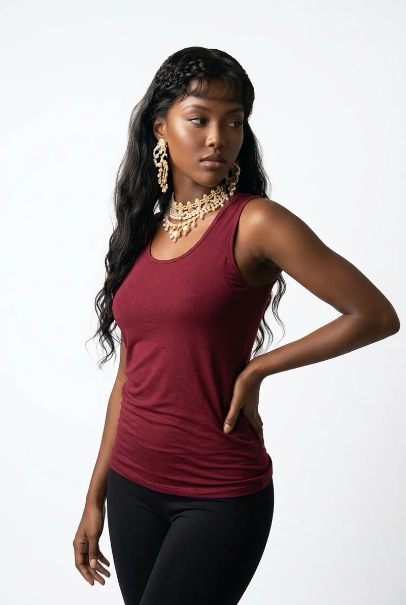 Stylish Sisters Classic Scoop-Neck Cotton Tank Vest Top - Maroon