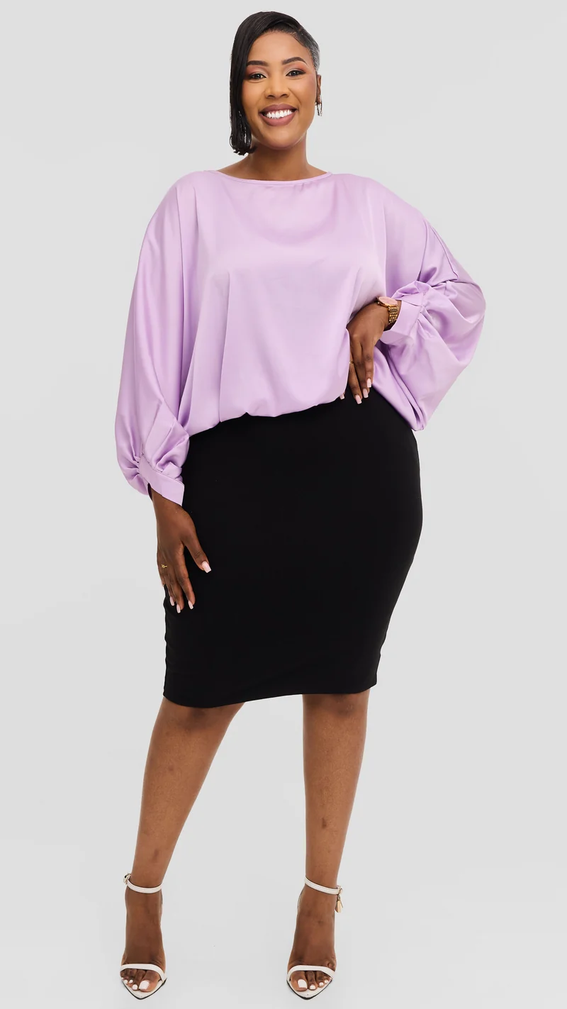 Vivo Sawari Crossed Cuff Batwing Top in Satin - Lilac