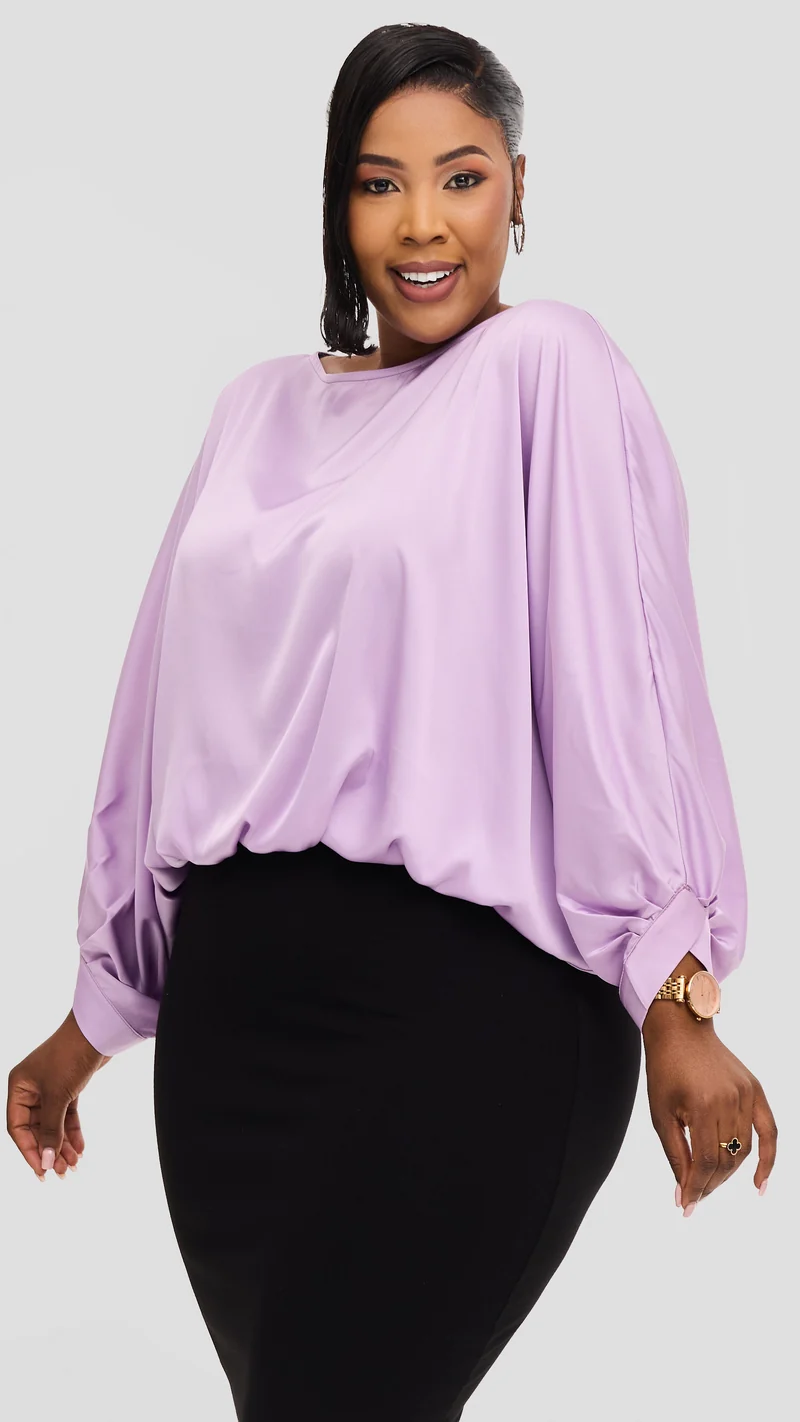 Vivo Sawari Crossed Cuff Batwing Top in Satin - Lilac