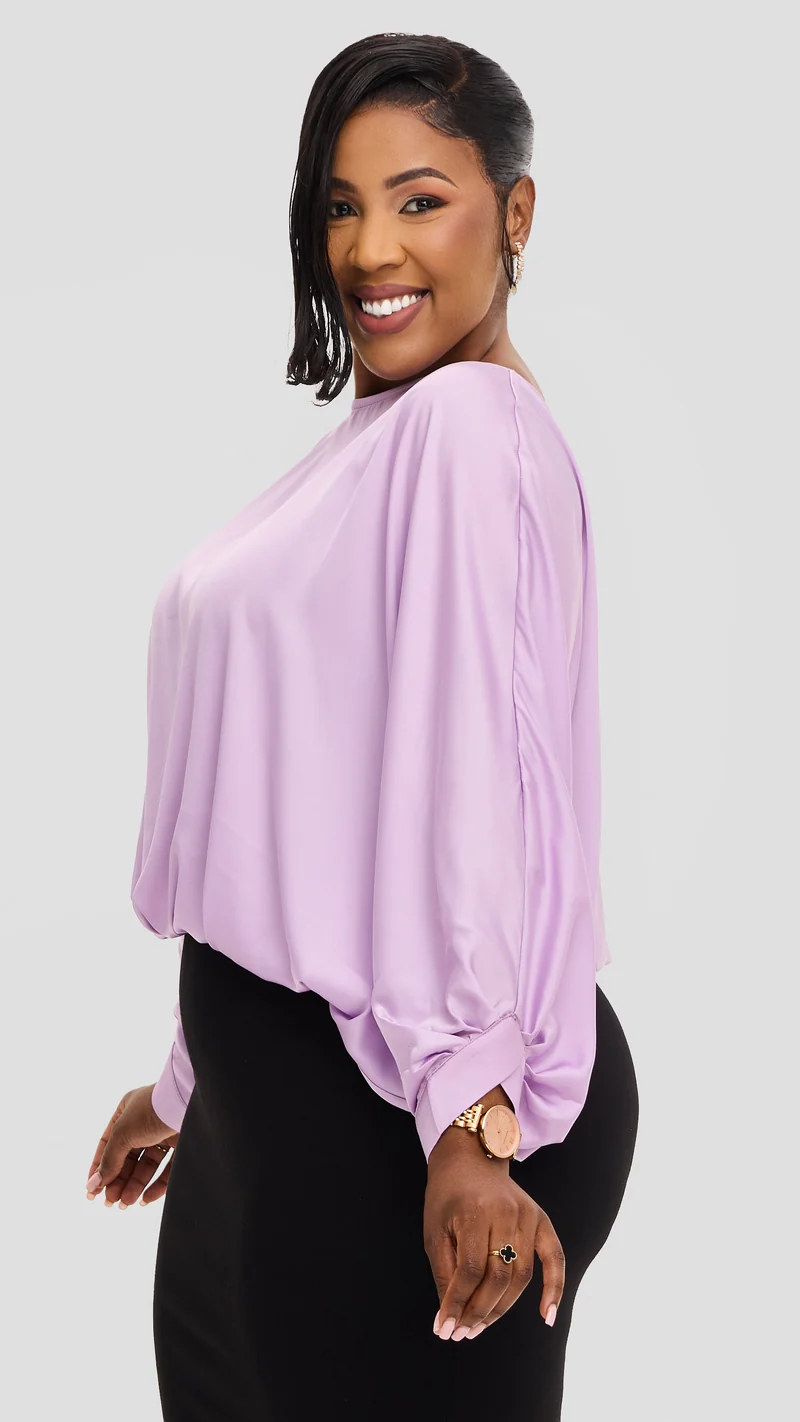 Vivo Sawari Crossed Cuff Batwing Top in Satin - Lilac