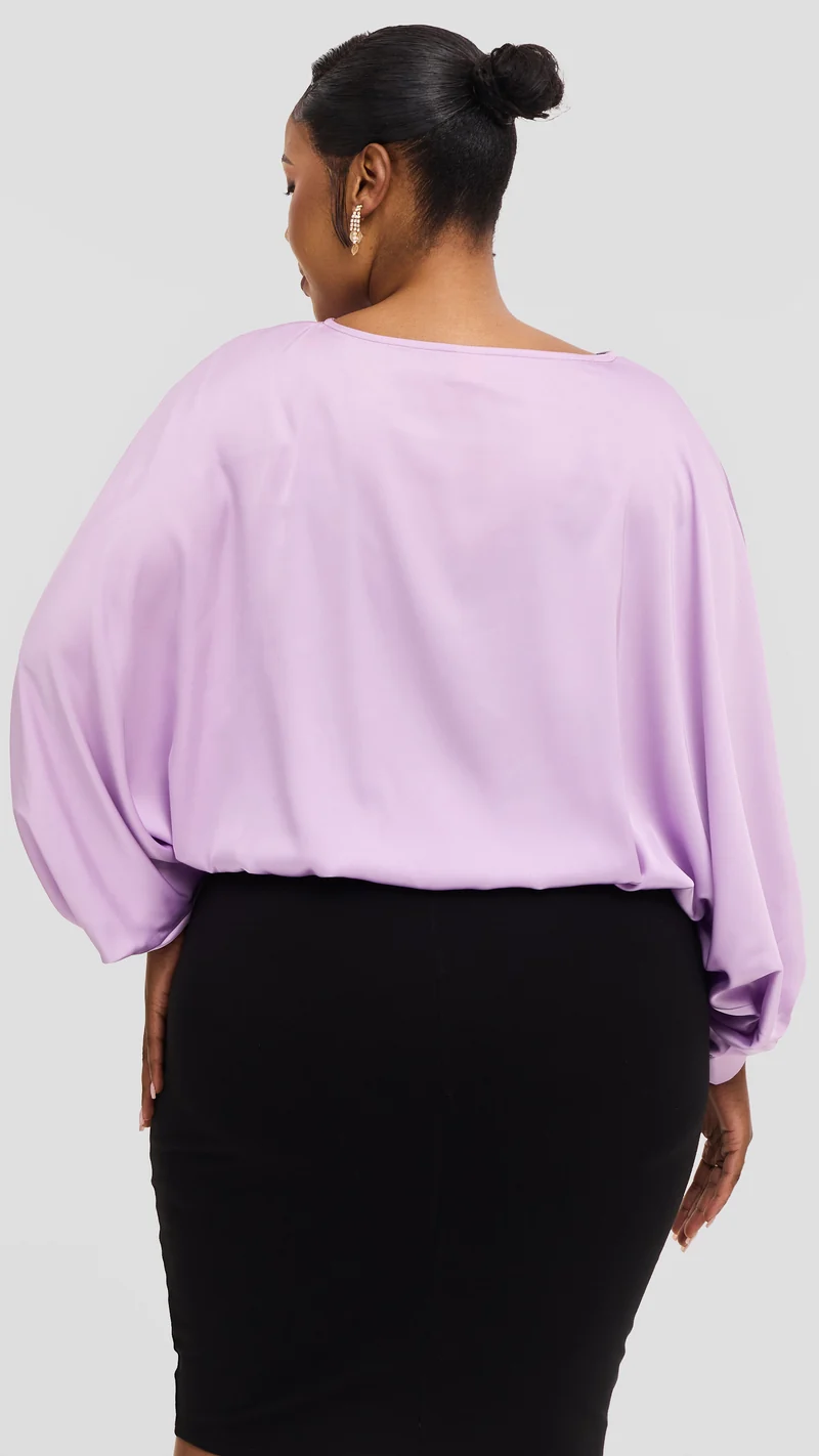 Vivo Sawari Crossed Cuff Batwing Top in Satin - Lilac