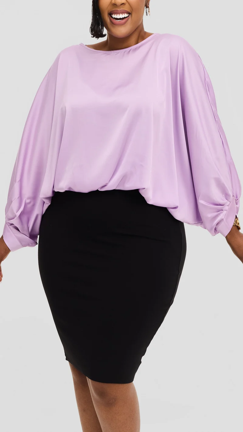 Vivo Sawari Crossed Cuff Batwing Top in Satin - Lilac