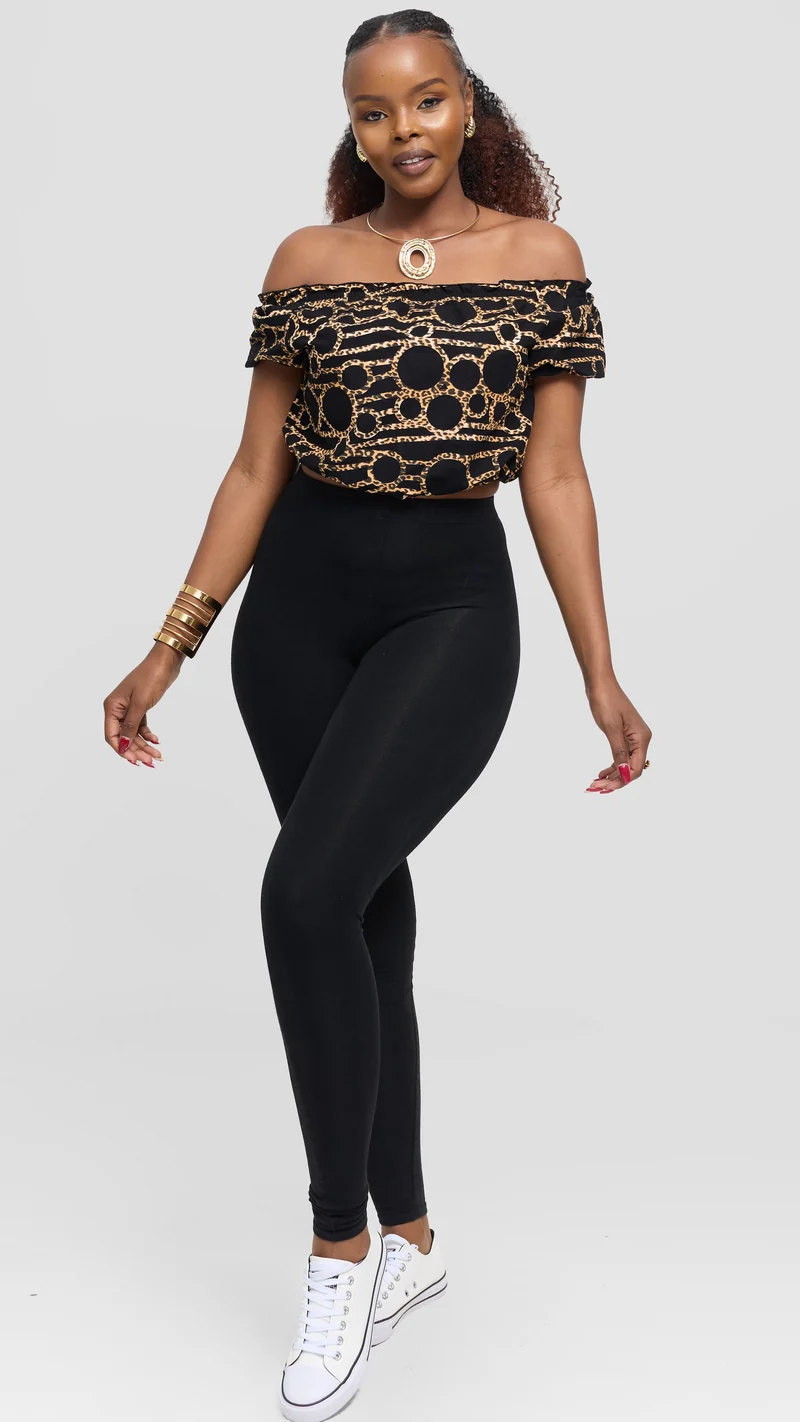 Safari Tafari Off Shoulder Crop Top - Black Brown Shade A