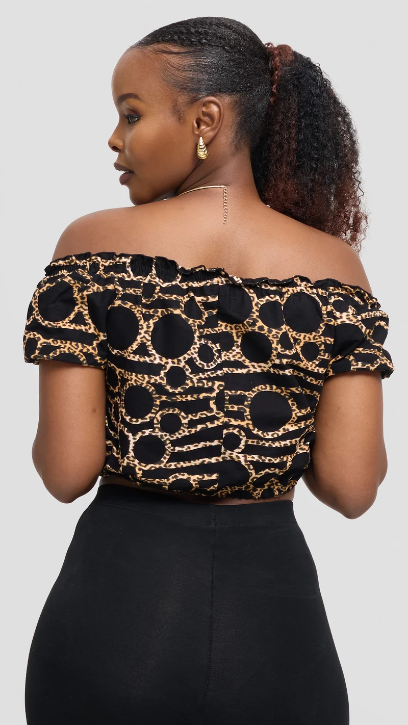 Safari Tafari Off Shoulder Crop Top - Black Brown Shade A