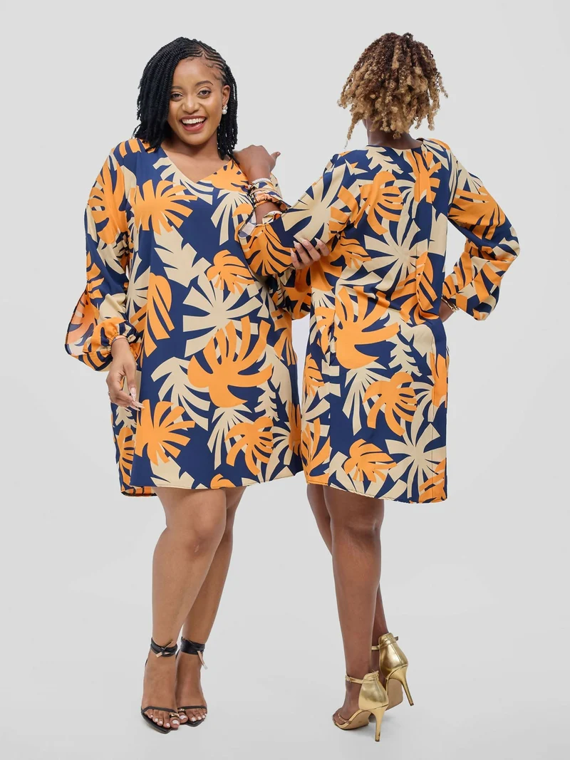 Phyls Collections Elsa Knee Length Shift Dress - Mustard Print