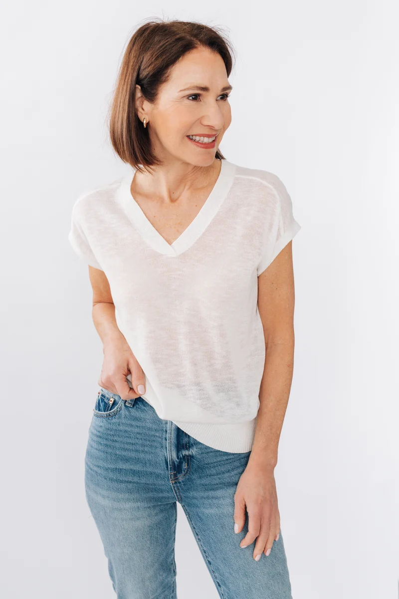 Haut col V en tricot fin - Lexi