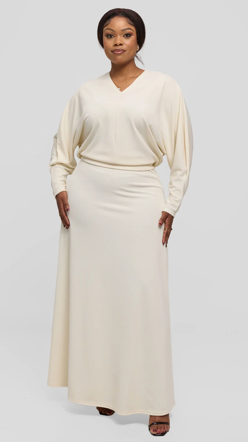 Vivo Tanda V-Neck Top in Stretch Rib - Off White
