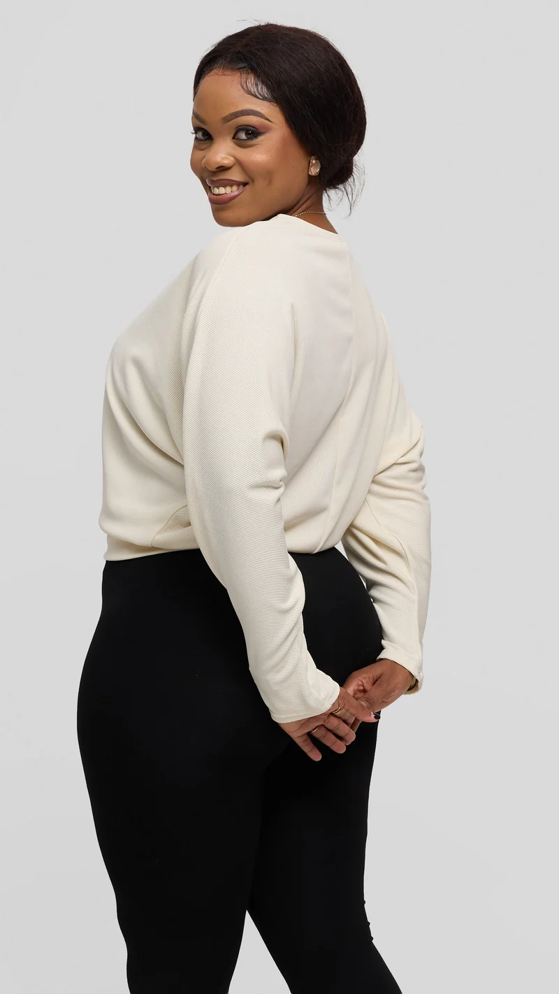 Vivo Tanda V-Neck Top in Stretch Rib - Off White
