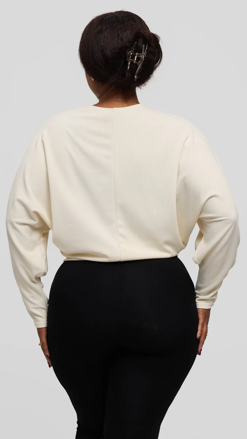 Vivo Tanda V-Neck Top in Stretch Rib - Off White