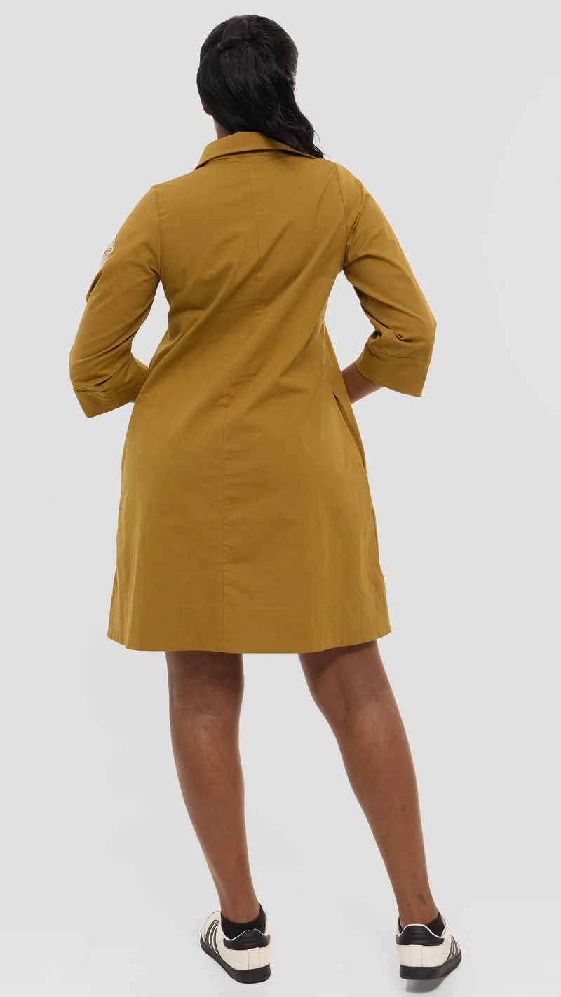 Safari by Vivo Mansi Wide Hem Embroidered Tent Dress - Olive Green