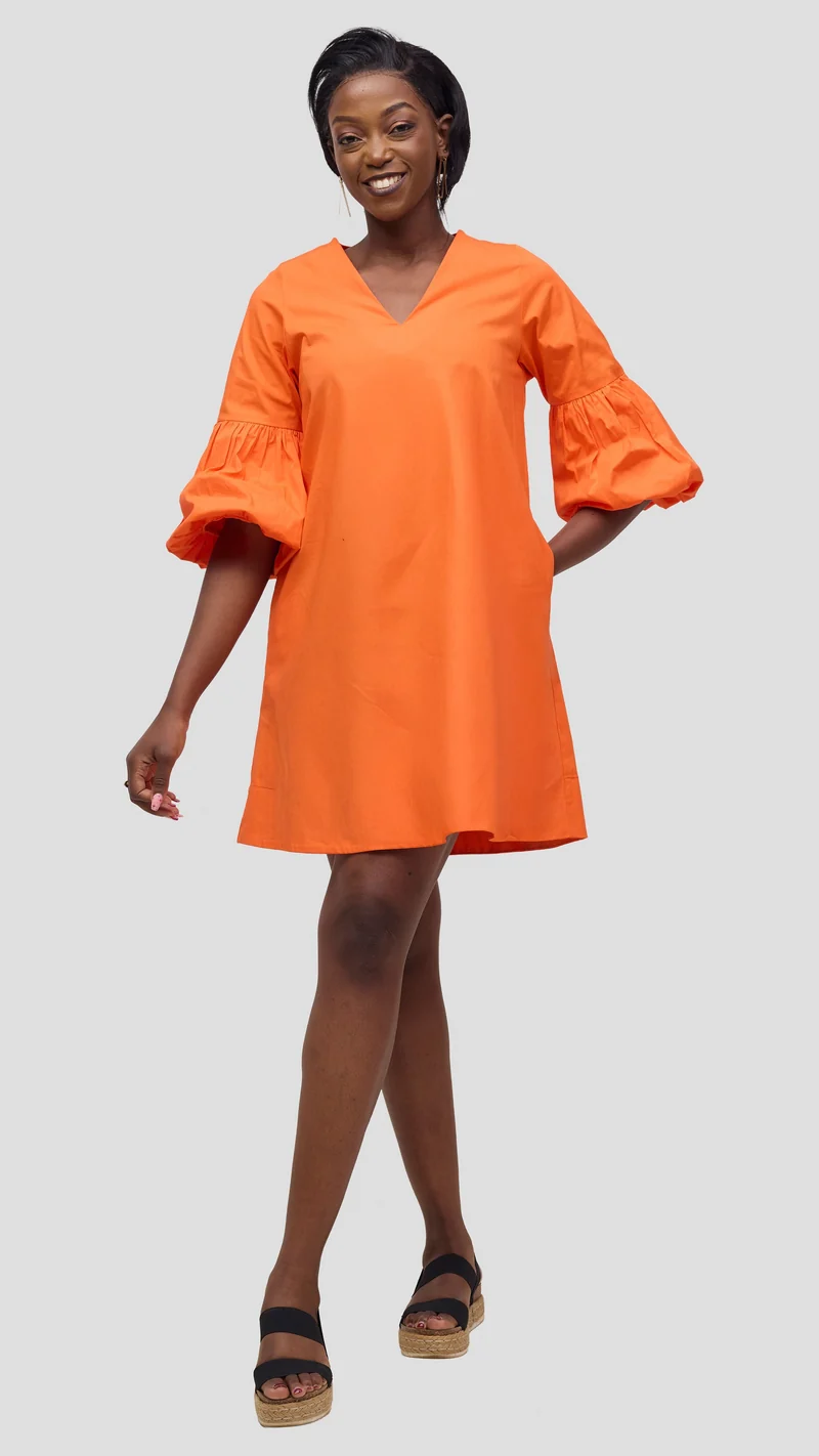 Vivo Lulu Cotton Tent Mini Dress in Cotton - Orange