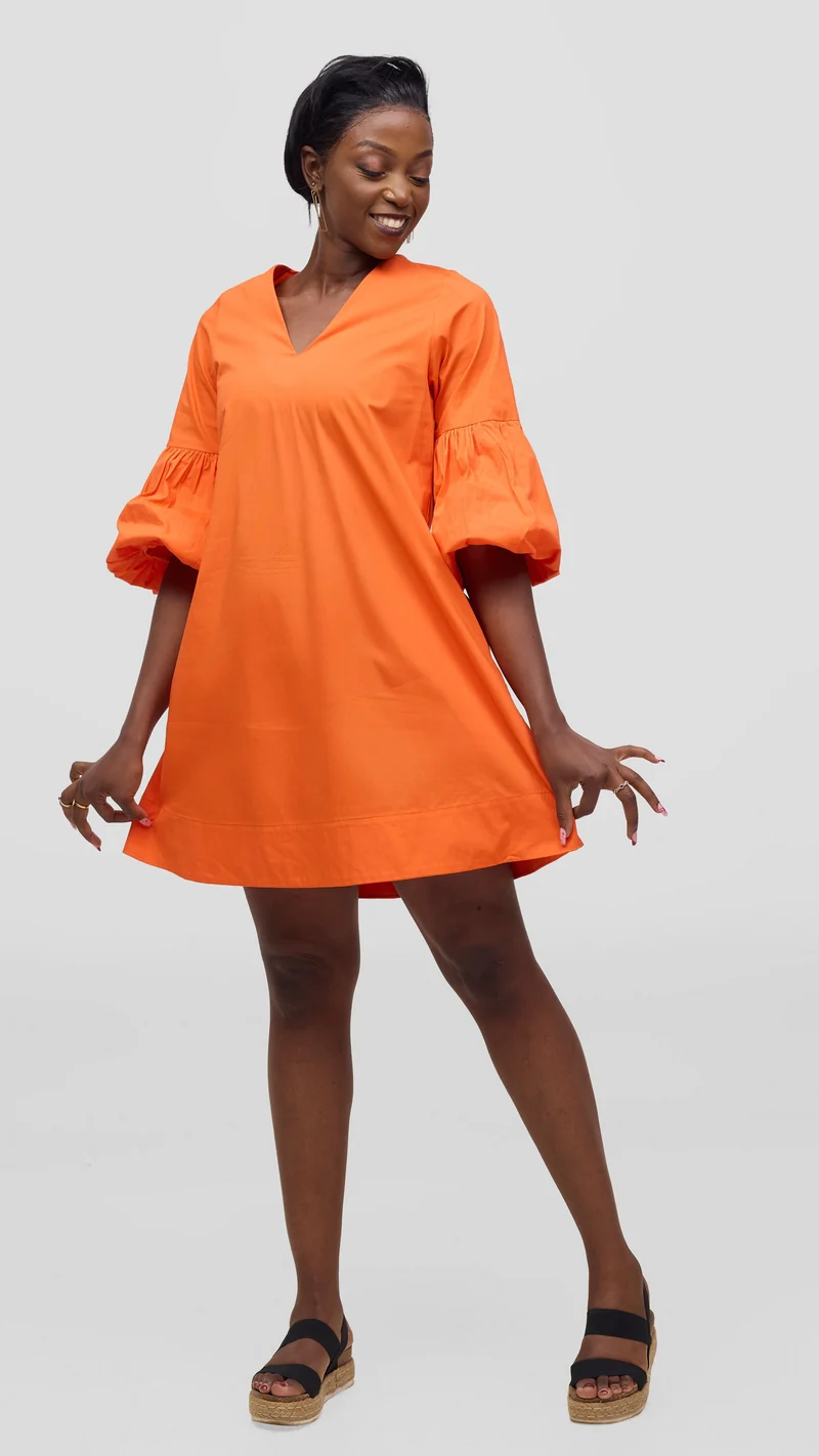 Vivo Lulu Cotton Tent Mini Dress in Cotton - Orange