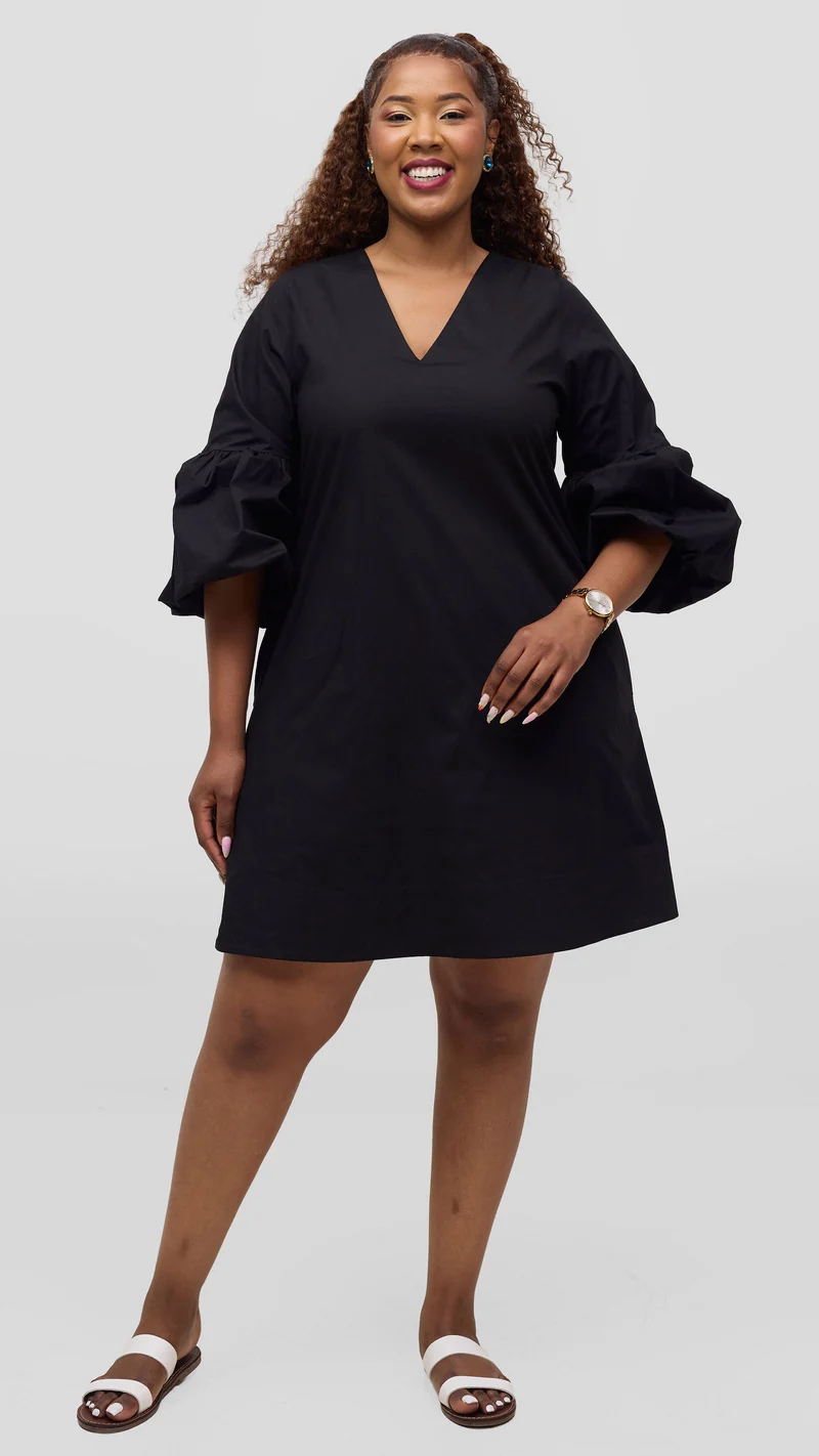Vivo Lulu Cotton Tent Mini Dress in Cotton - Black