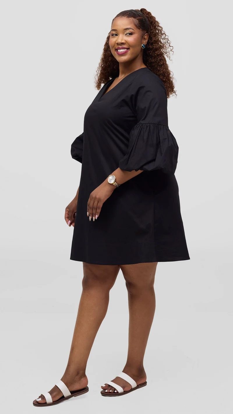 Vivo Lulu Cotton Tent Mini Dress in Cotton - Black