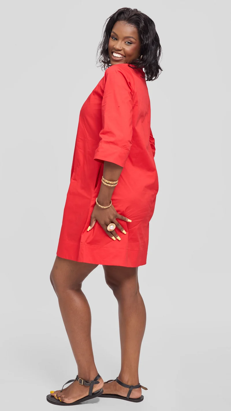 Vivo Lulu Cotton Tent Mini Dress in Cotton - Red