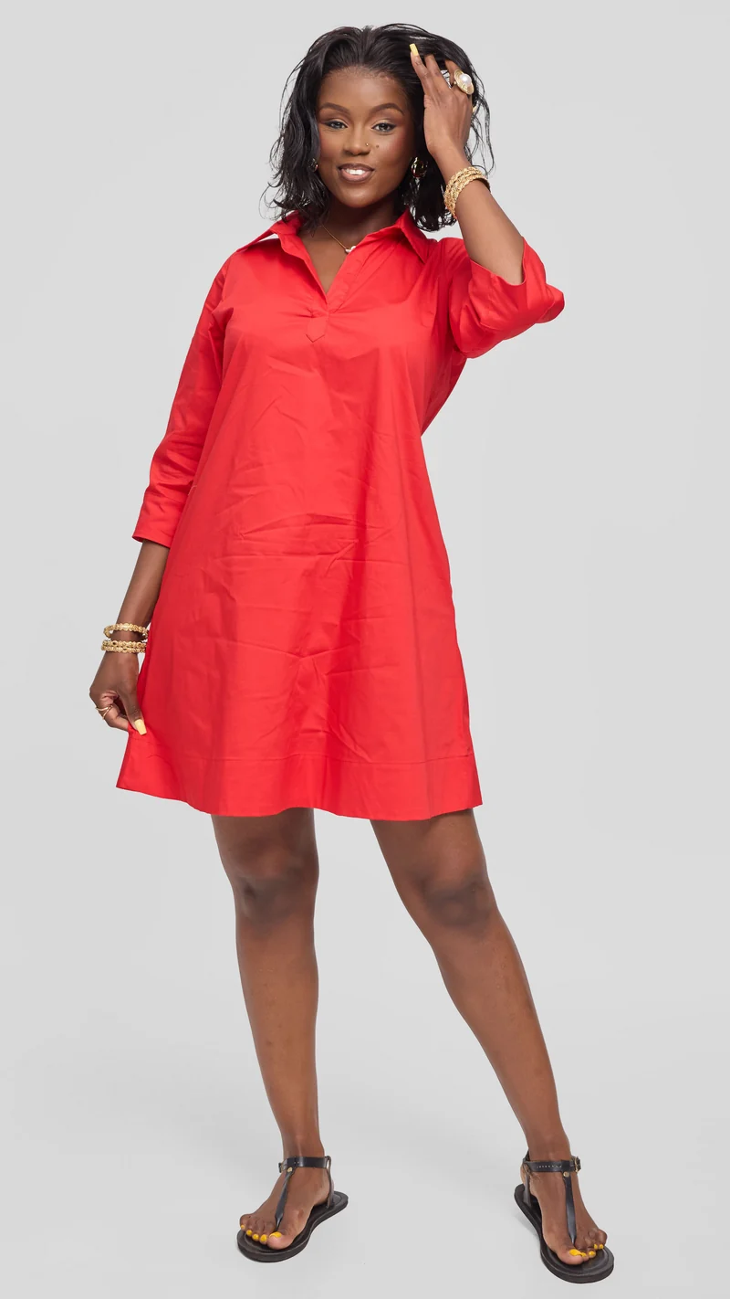 Vivo Lulu Cotton Tent Mini Dress in Cotton - Red