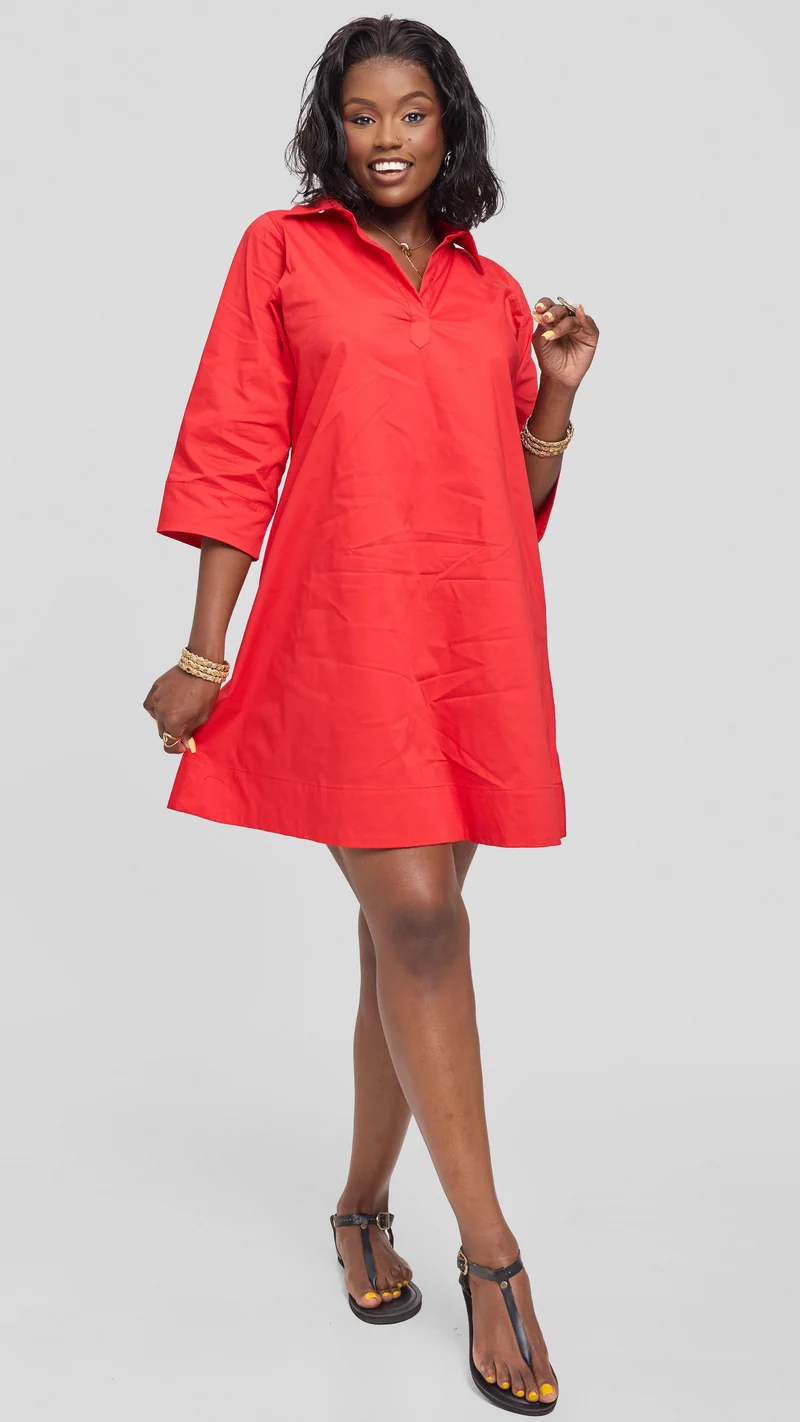 Vivo Lulu Cotton Tent Mini Dress in Cotton - Red
