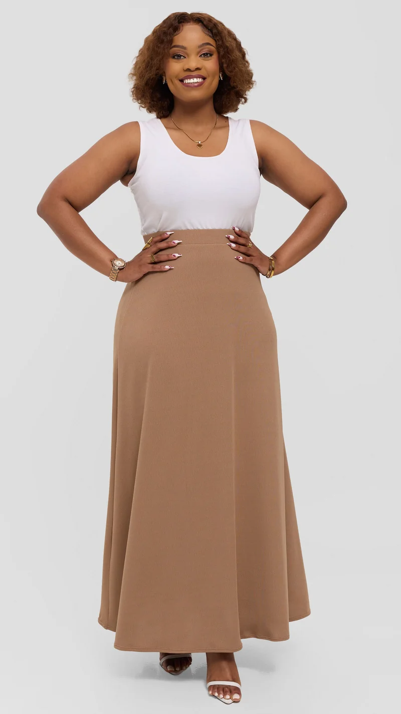 Vivo Tanda Maxi Skirt in Stretch Rib - Taupe
