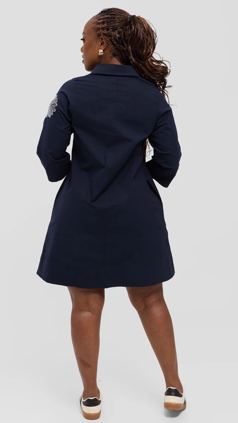 Safari by Vivo Mansi Wide Hem Embroidered Tent Dress - Navy Blue