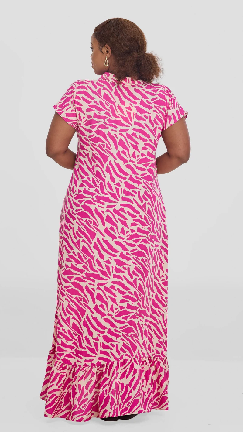Vivo Maisha Drop Shoulder Maxi Dress In Rayon - Pink / Cream Print